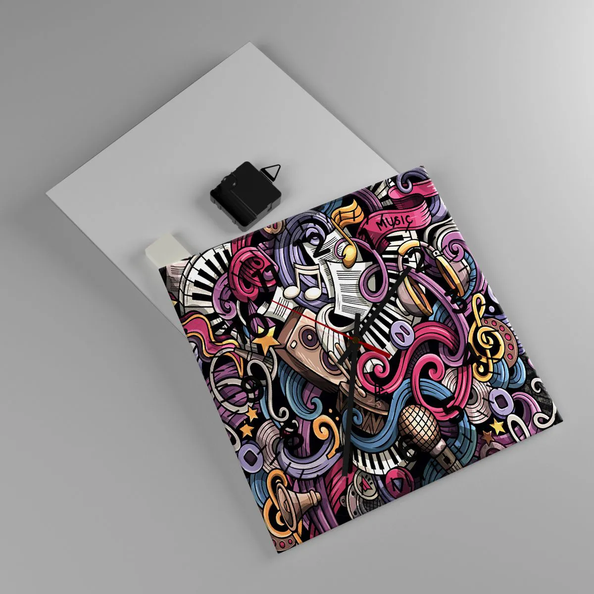 Ceas de perete - Ceas pe sticlă - Melodie complicată - 30x30 cm