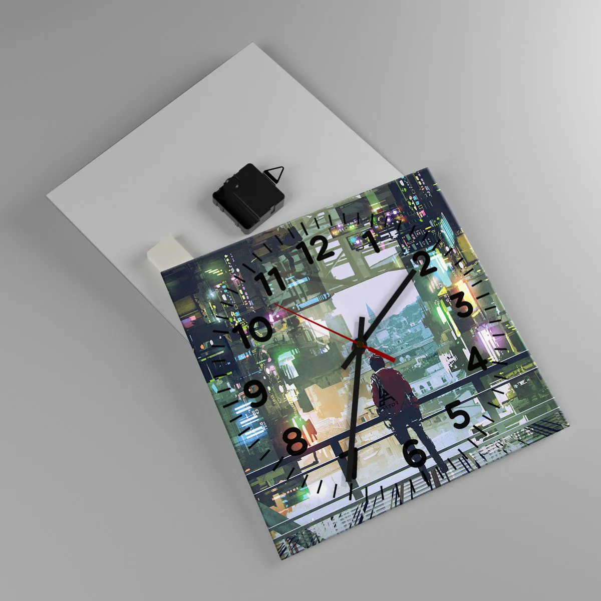 Wall clock - Clock on glass - Two Worlds - 30x30 cm