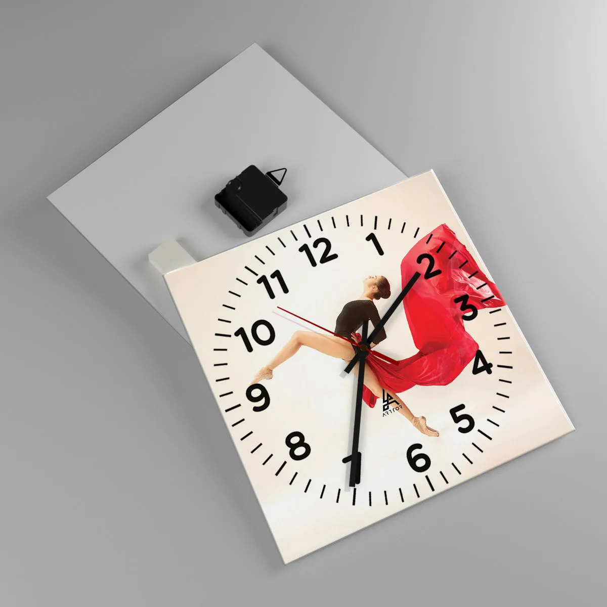 Ceas de perete - Ceas pe sticlă - Roșu și negru - 30x30 cm