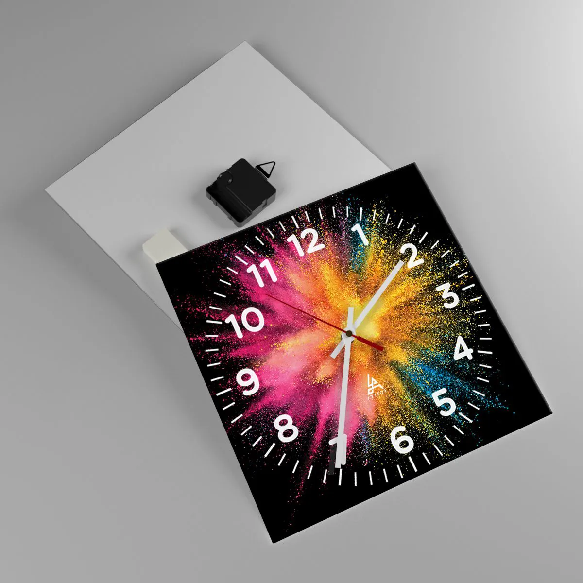 Ceas de perete - Ceas pe sticlă - Nașterea culorii  - 30x30 cm