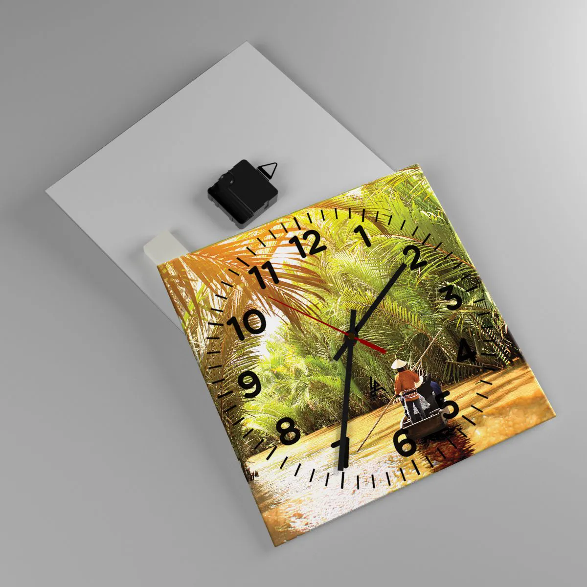 Reloj de pared - Reloj de vidrio - En un túnel de palmeras - 30x30 cm