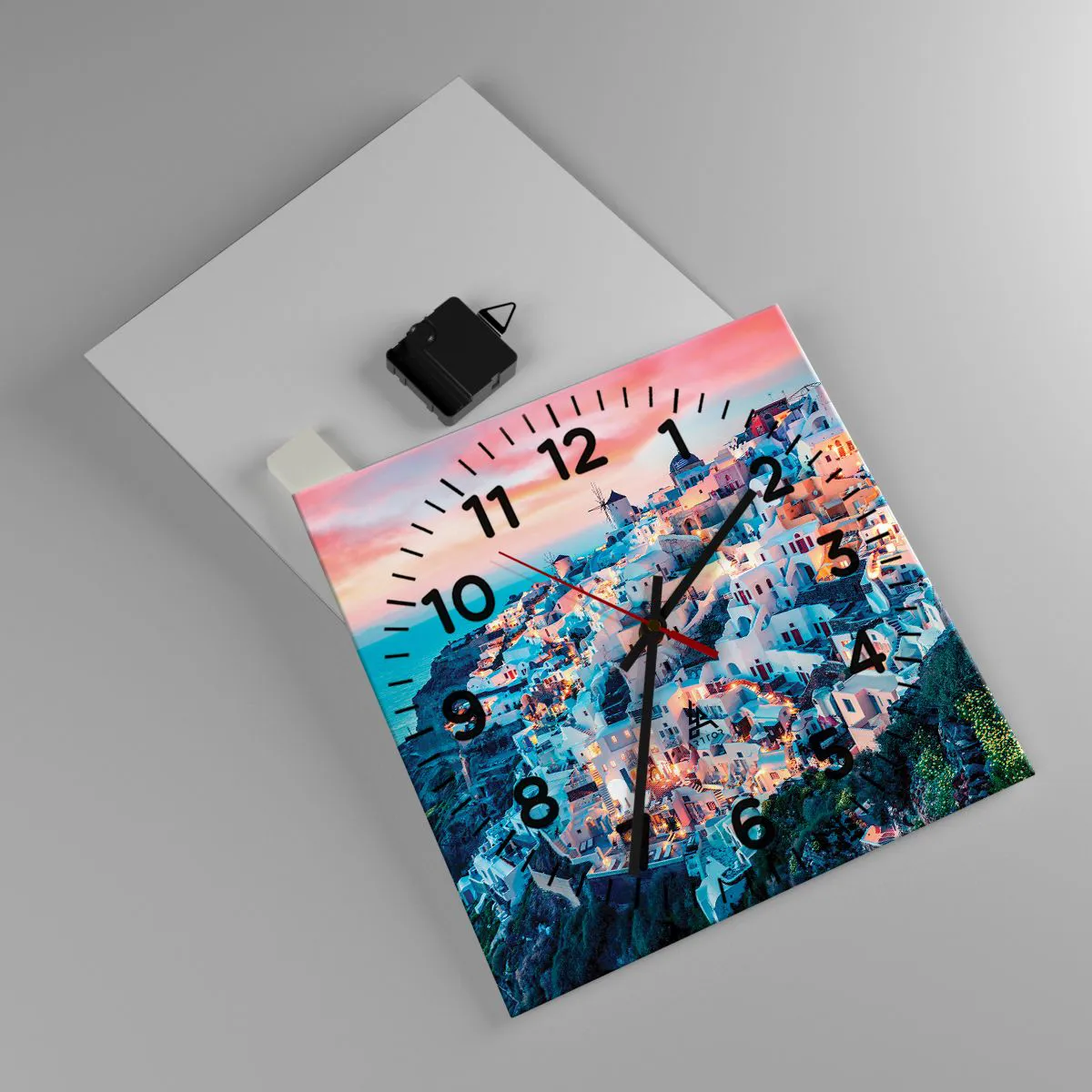 Ceas de perete - Ceas pe sticlă - Vacanța ta grecească - 30x30 cm