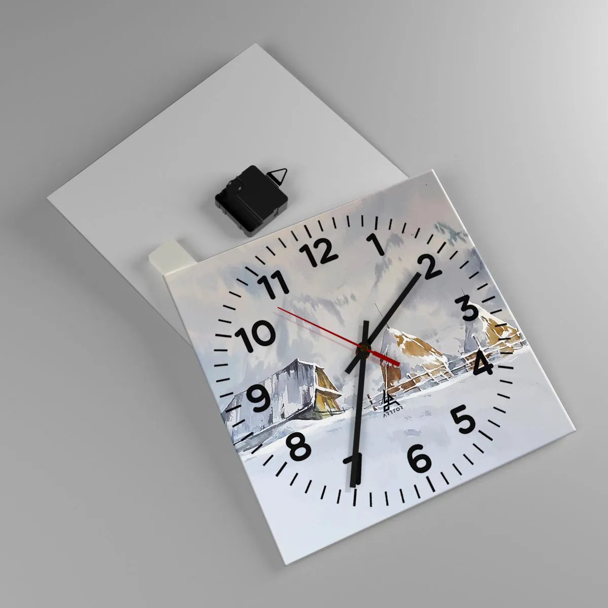 Nástenné hodiny - V zasneženom údolí - 30x30 cm