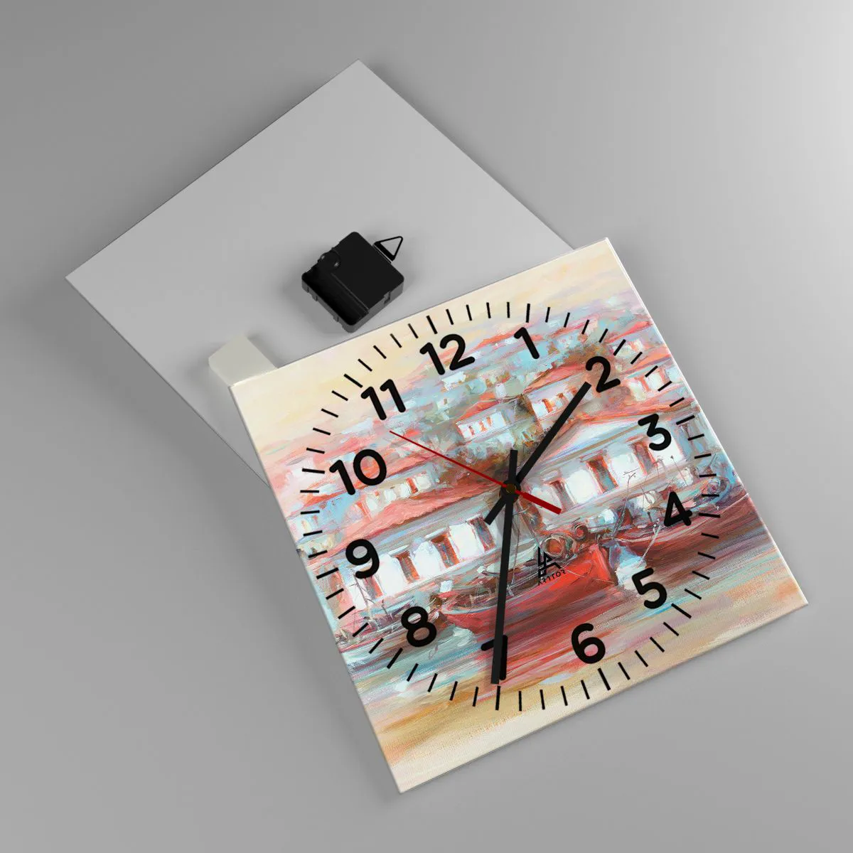 Wanduhr - Glasuhr - Glückliche Stadt - 30x30 cm