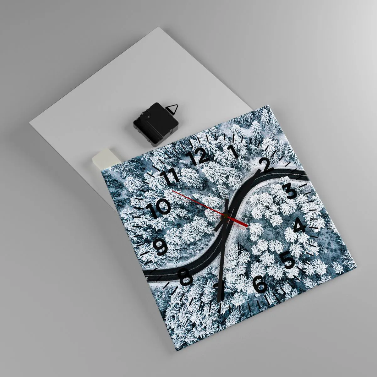 Ceas de perete - Ceas pe sticlă - Prin pădurea de iarnă - 30x30 cm