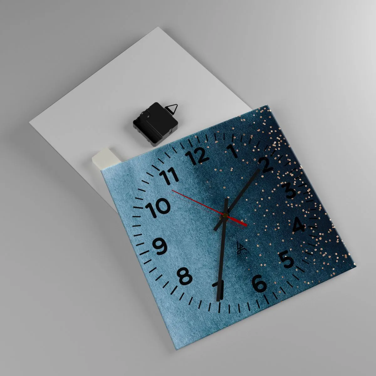 Ceas de perete - Ceas pe sticlă - Compoziție - faze albastre - 30x30 cm