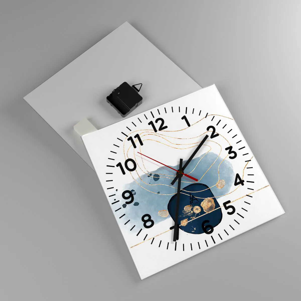Ceas de perete - Ceas pe sticlă - Fantezie albastru-auriu - 30x30 cm