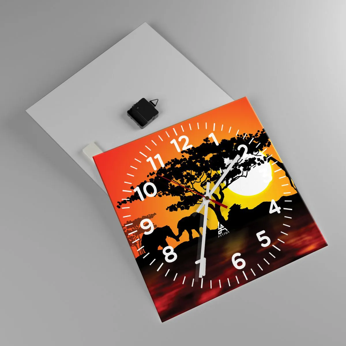 Ceas de perete - Ceas pe sticlă - Întâlnire în savană - 40x40 cm