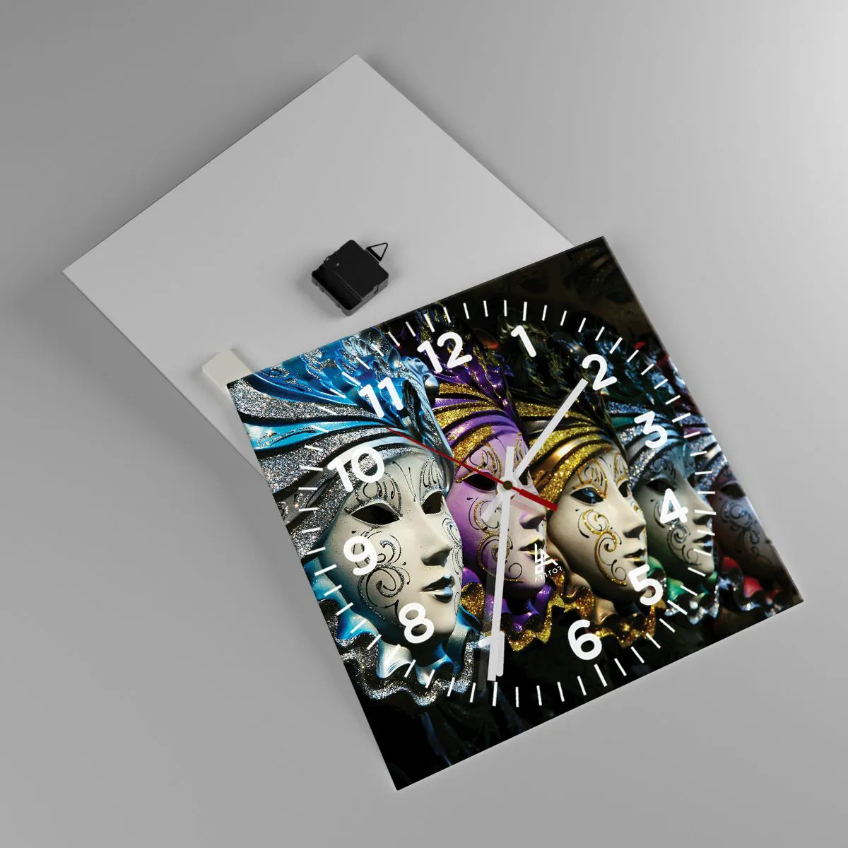 Ceas de perete - Ceas pe sticlă - Mister în aur și argint - 40x40 cm