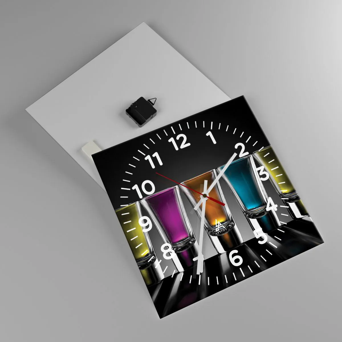 Ceas de perete - Ceas pe sticlă - Culori de bucurie - 40x40 cm