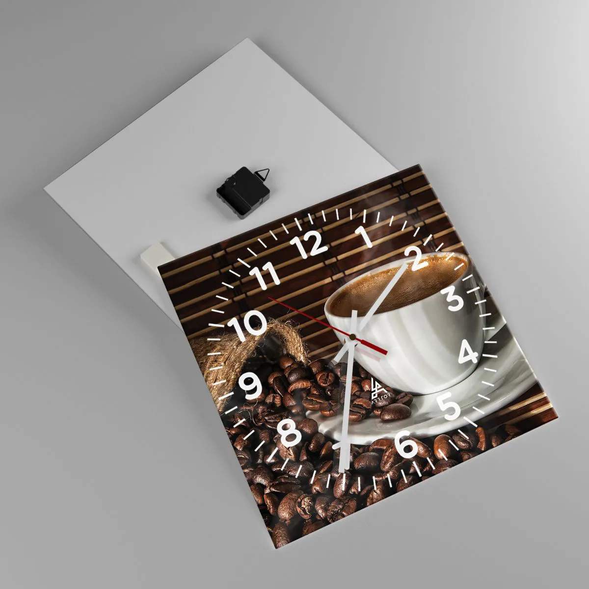 Ceas de perete - Ceas pe sticlă - Negru de cărbune, transparență de chihlimbar - 40x40 cm