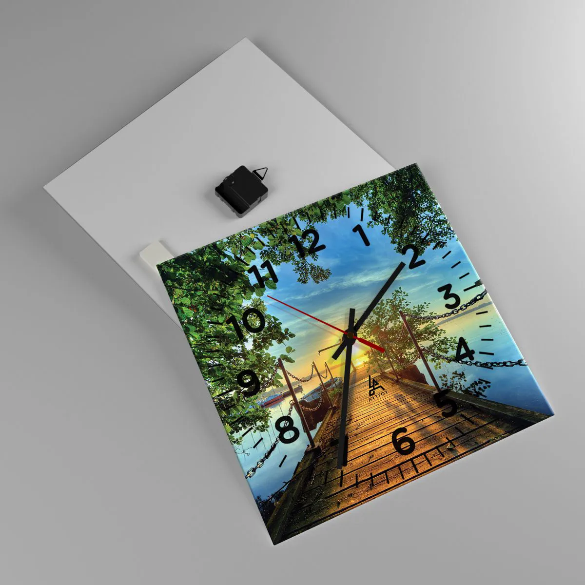 Relógio de parede - Relógio em vidro - Oeste sobre a água - 40x40 cm