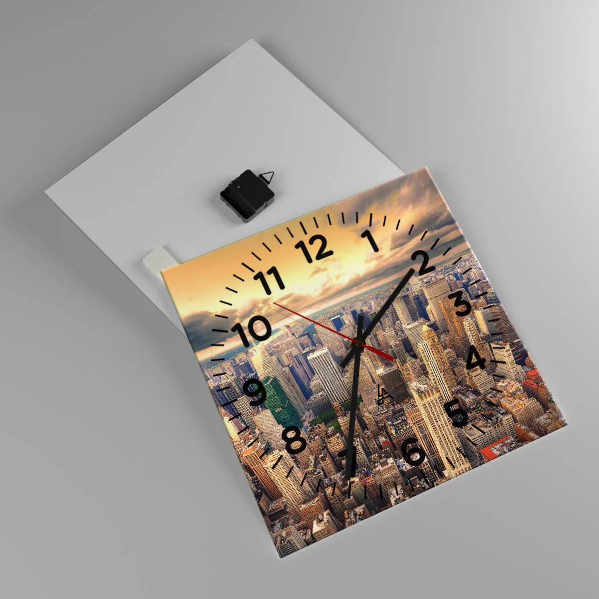 Relógio de parede - Relógio em vidro - Metrópole dourada - 40x40 cm