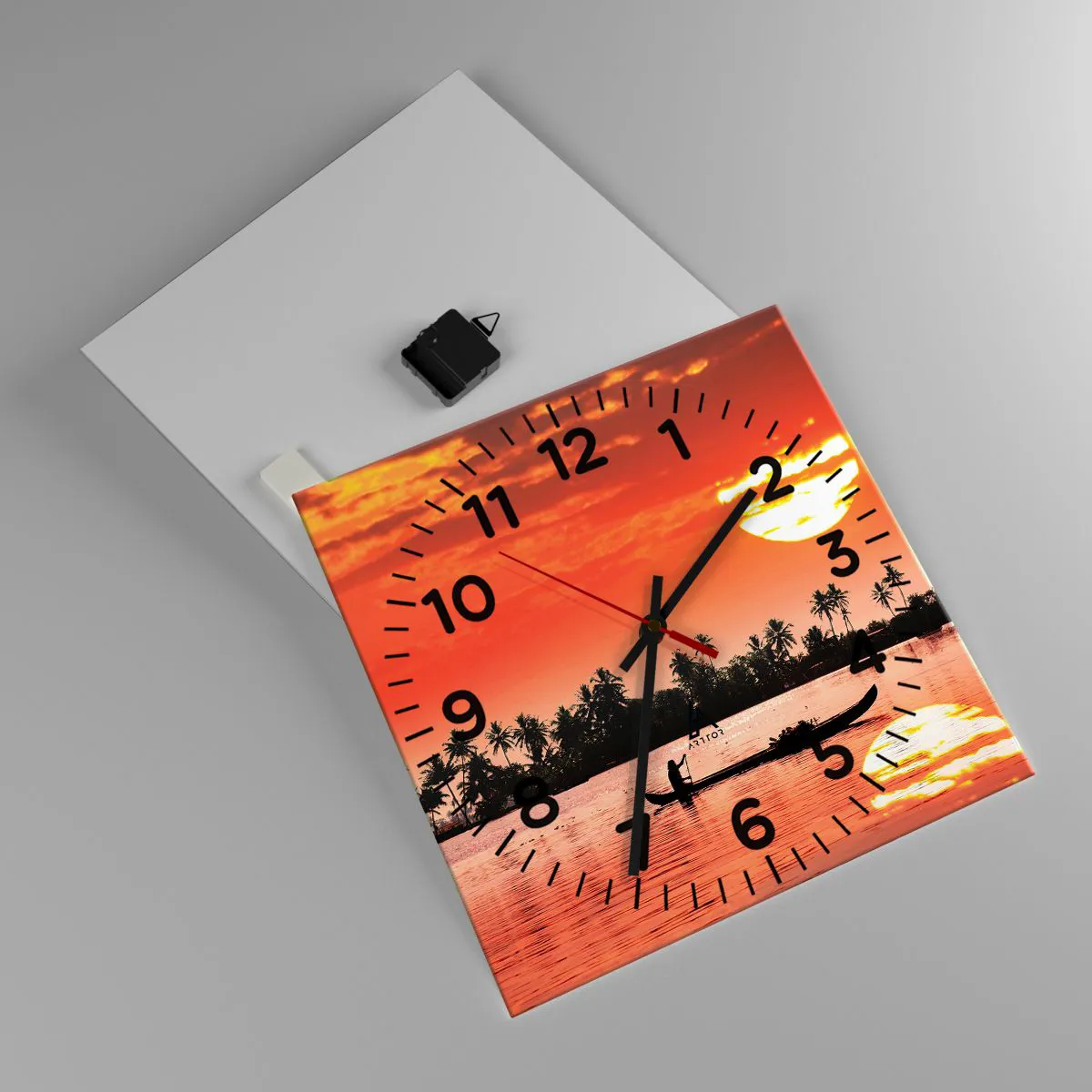Ceas de perete - Ceas pe sticlă - Liniștea tropicelor la apus de soare - 40x40 cm