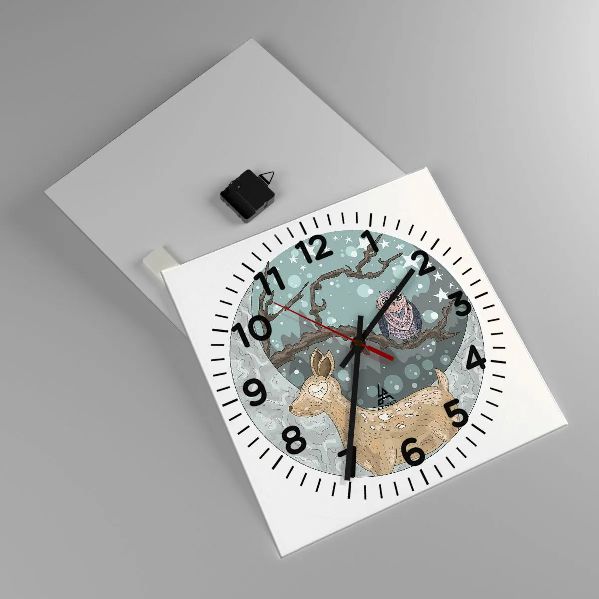 Ceas de perete - Ceas pe sticlă - O noapte în pădure de poveste - 40x40 cm