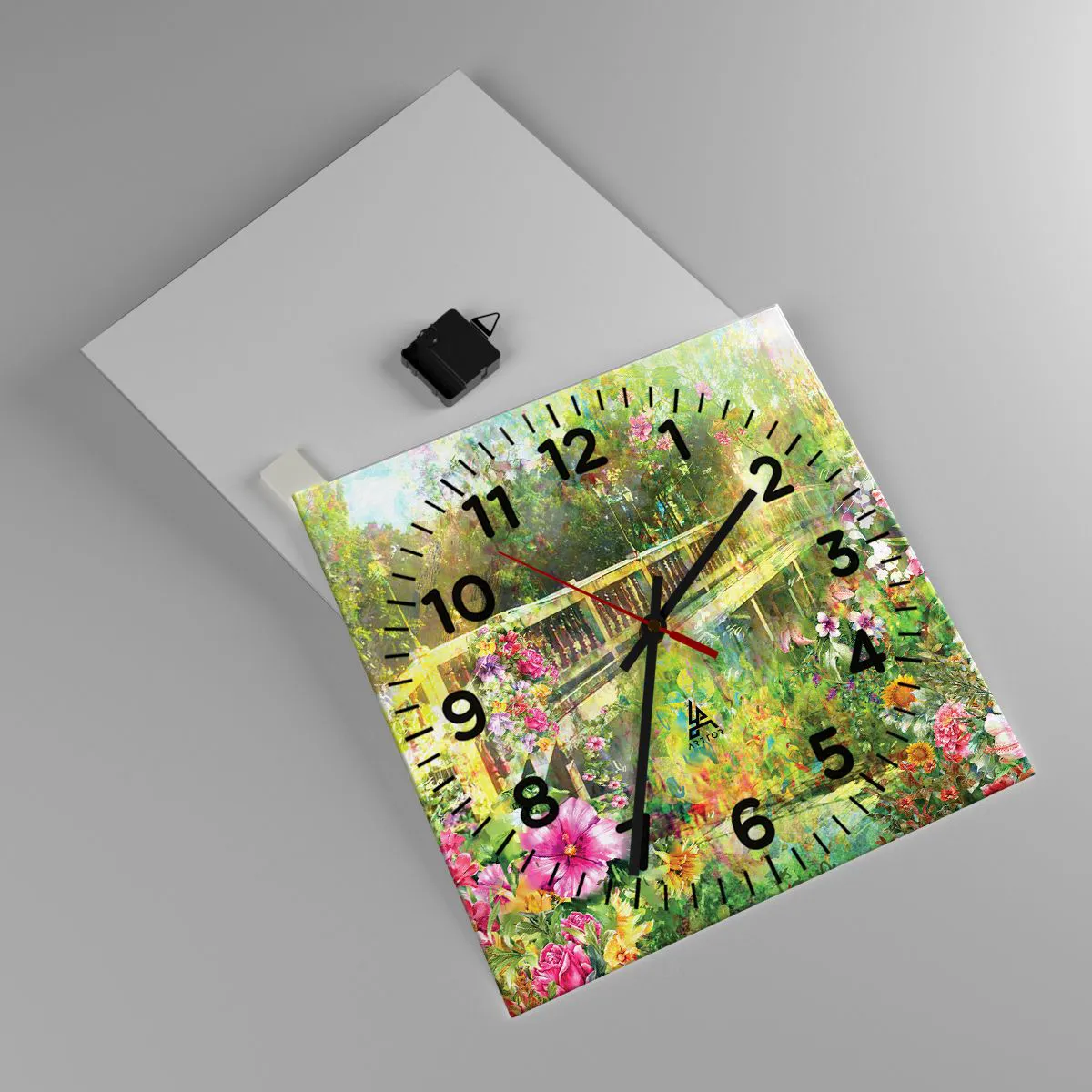 Väggklocka - Klocka på glas - Vårsuckarnas bro - 40x40 cm