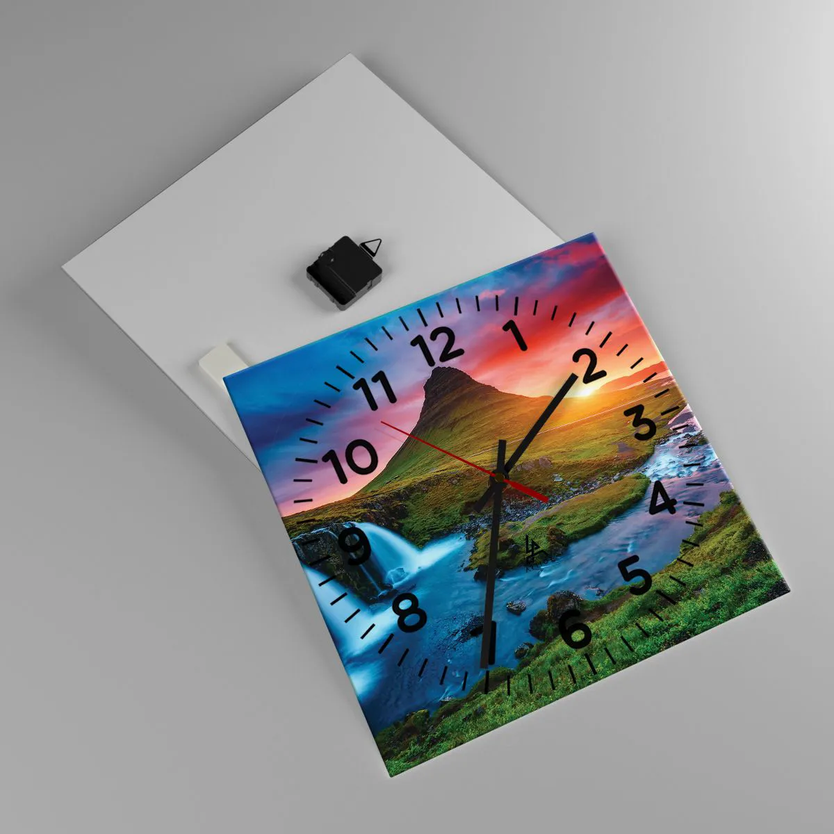 Relógio de parede - Relógio em vidro - Islândia - fogo e água - 40x40 cm