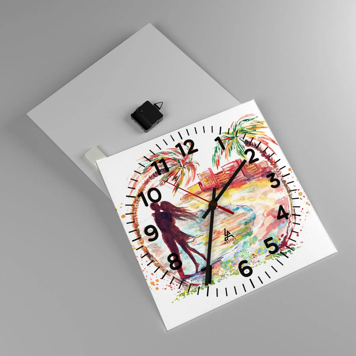 Wanduhr - Glasuhr - Romantischer Urlaub - 40x40 cm