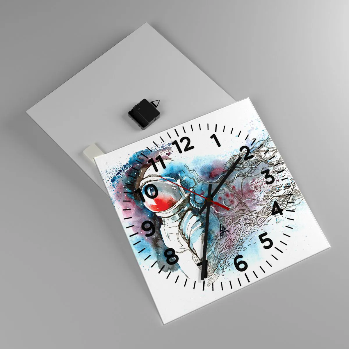 Relógio de parede - Relógio em vidro - Sozinho com o espaço - 40x40 cm