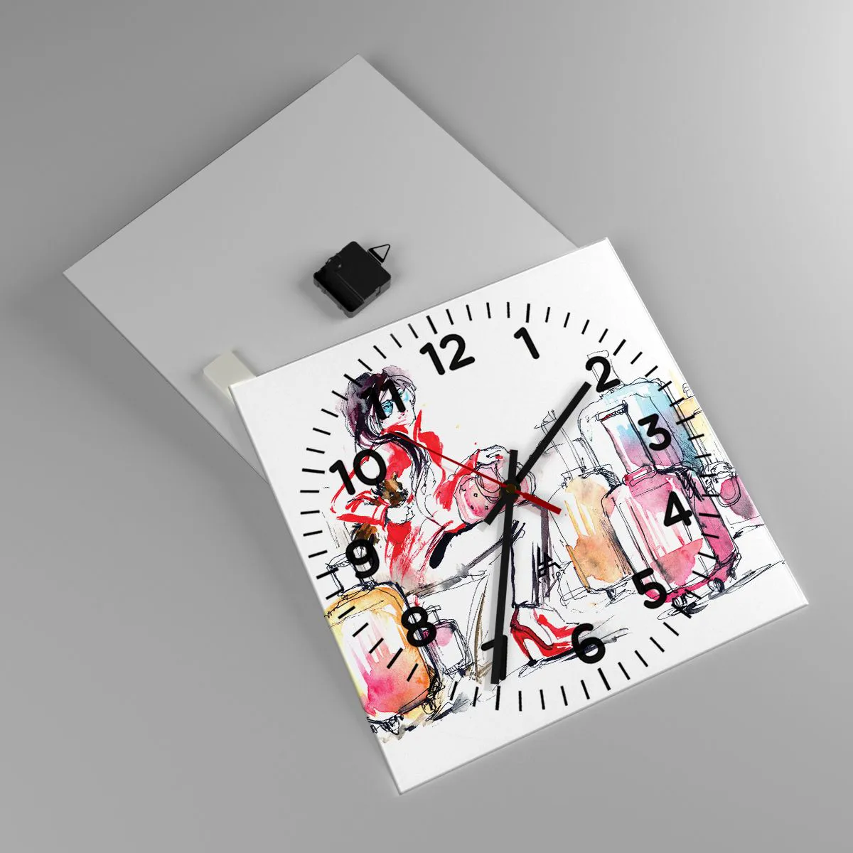 Wanduhr - Glasuhr - Setzen wir uns vor der Reise hin - 40x40 cm