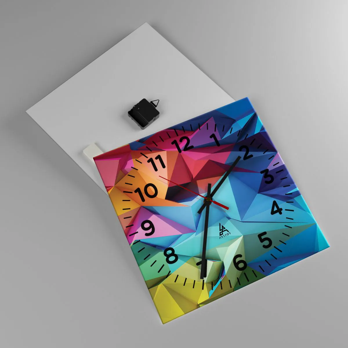 Relógio de parede - Relógio em vidro - Arco-íris de origami - 40x40 cm