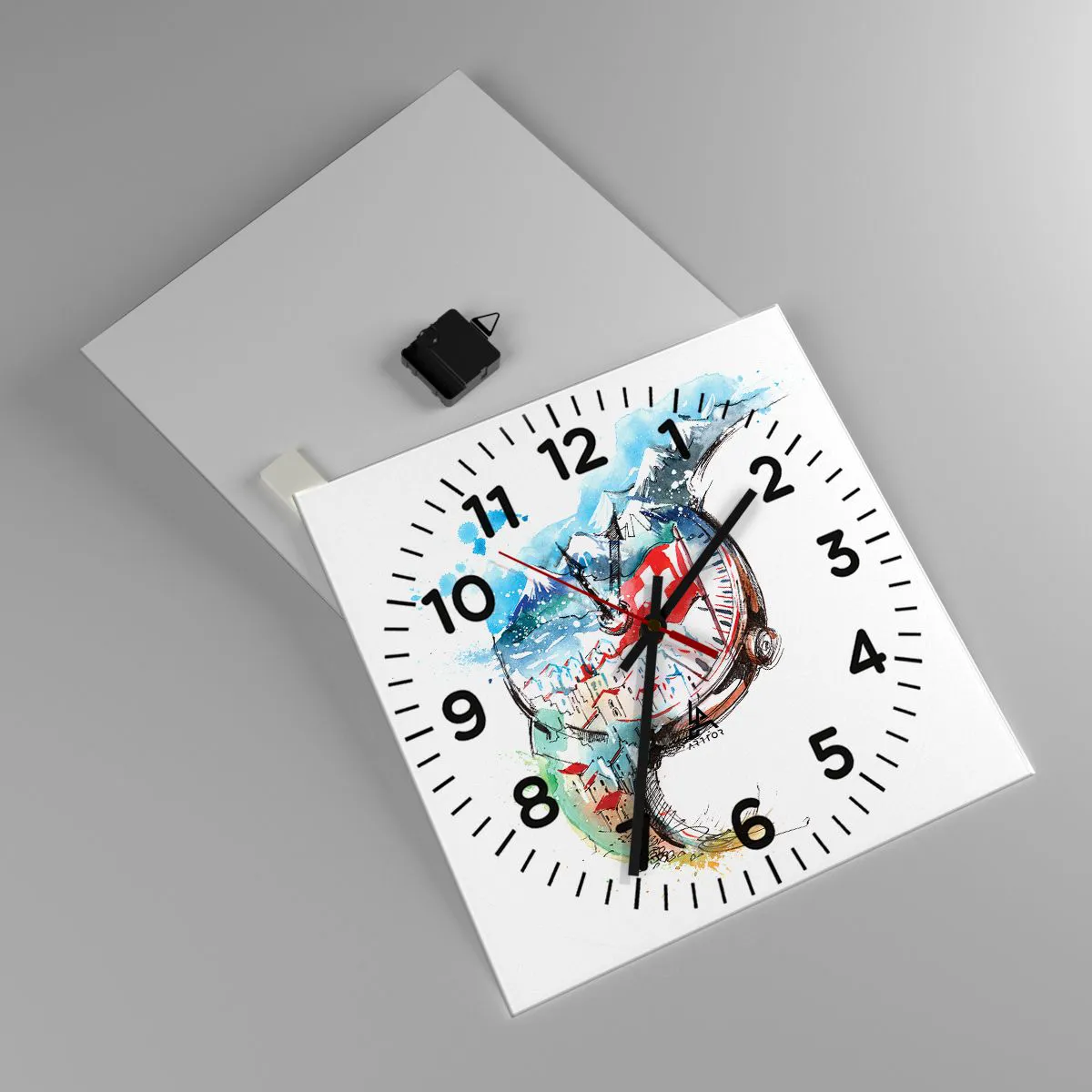 Wanduhr - Glasuhr - Der Geist der Schweiz - 40x40 cm