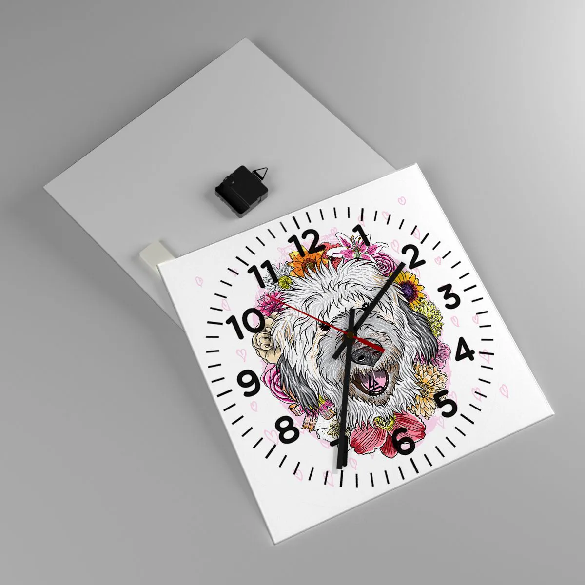 Ceas de perete - Ceas pe sticlă - Bucuria cățelușului - 40x40 cm