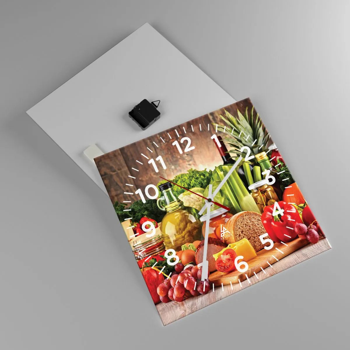 Wall clock - Clock on glass - Smoked, Baked, Marinated - 40x40 cm