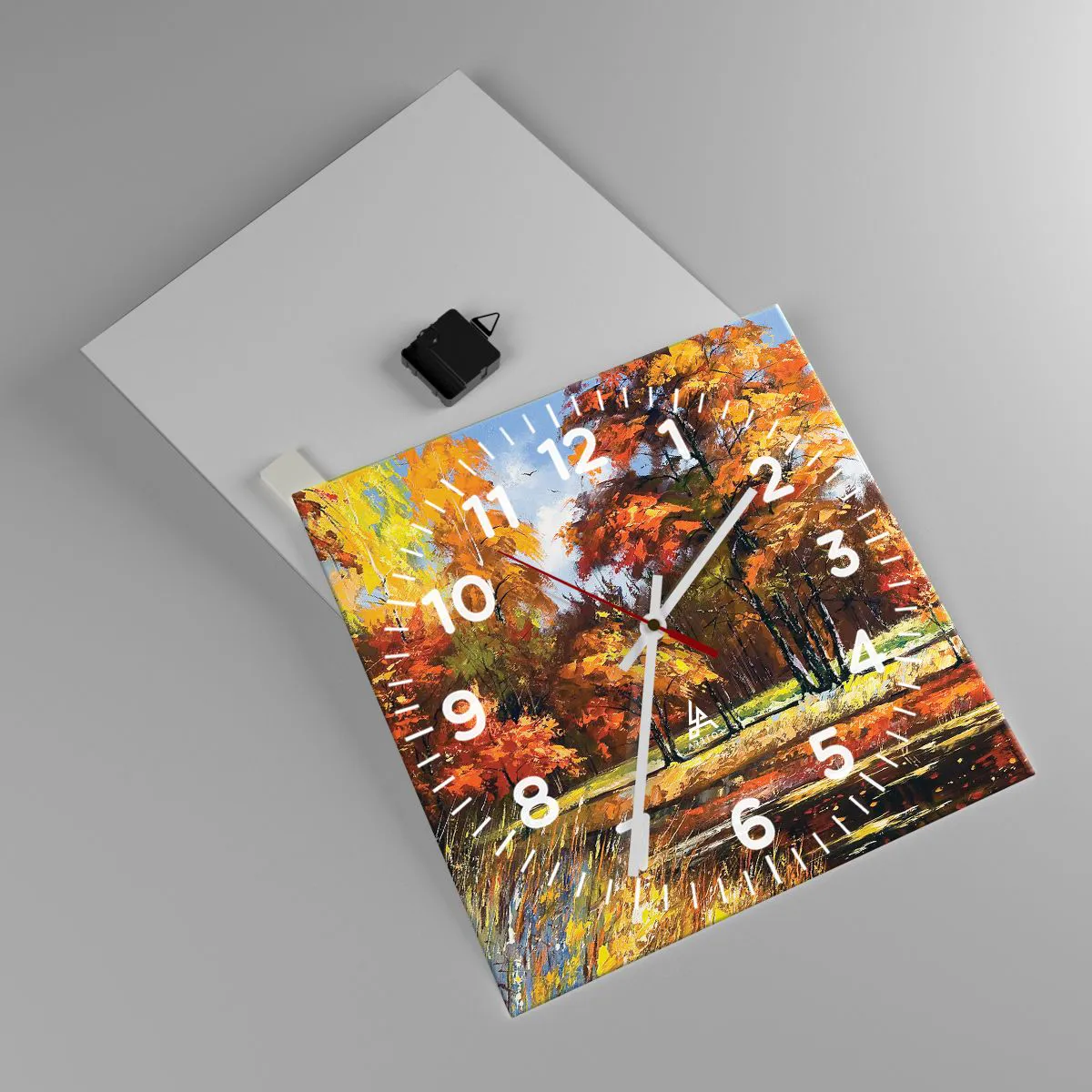 Nástěnné hodiny - Krajinka ve zlaté a hnědé - 40x40 cm