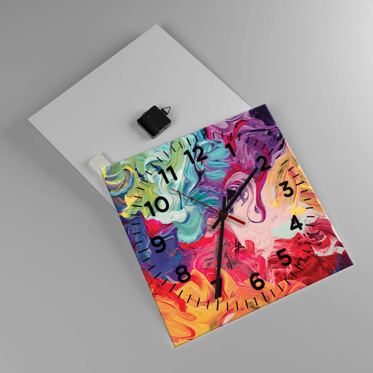 Wall clock - Clock on glass - Birth of Colours - 40x40 cm