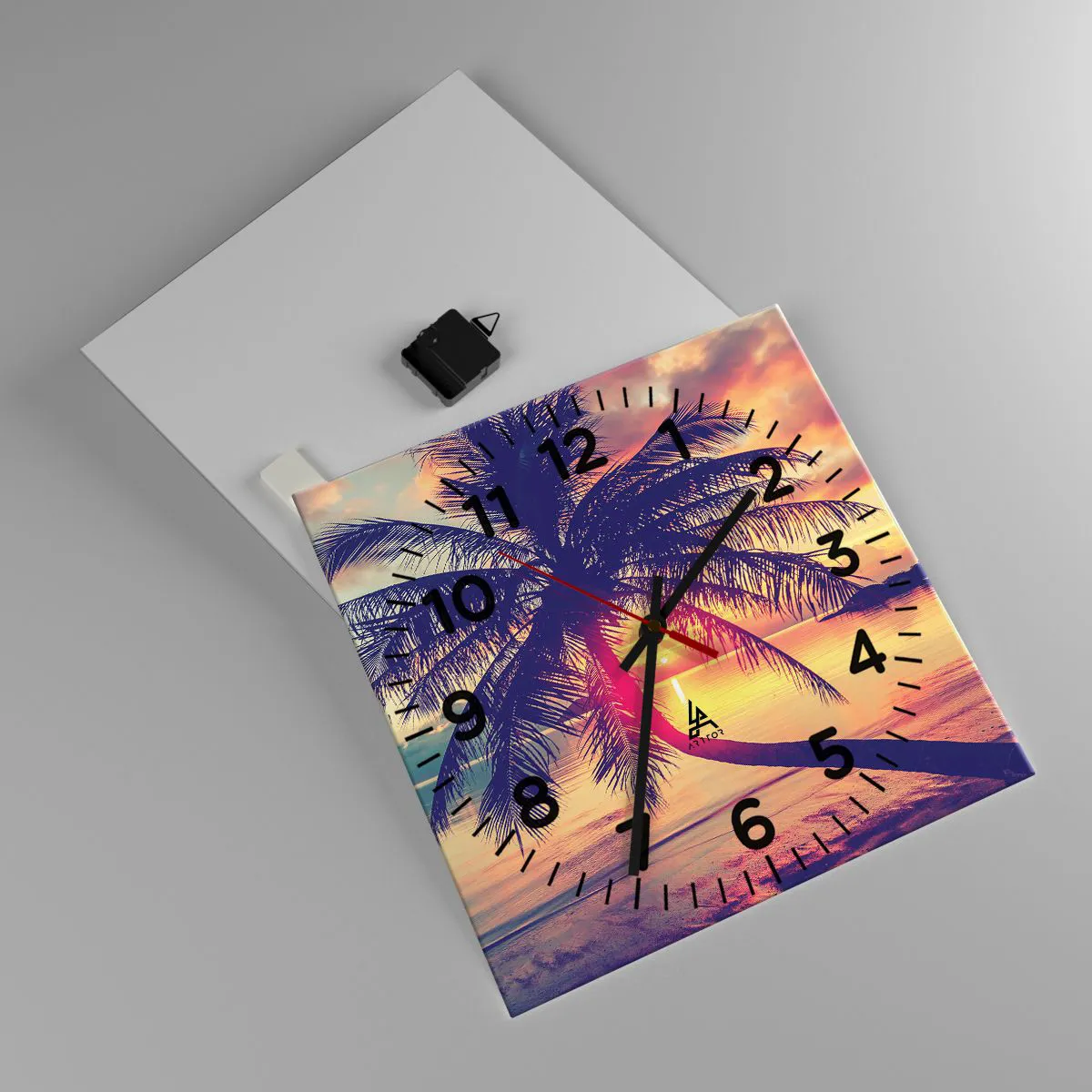 Ceas de perete - Ceas pe sticlă - O seară sub palmieri - 40x40 cm