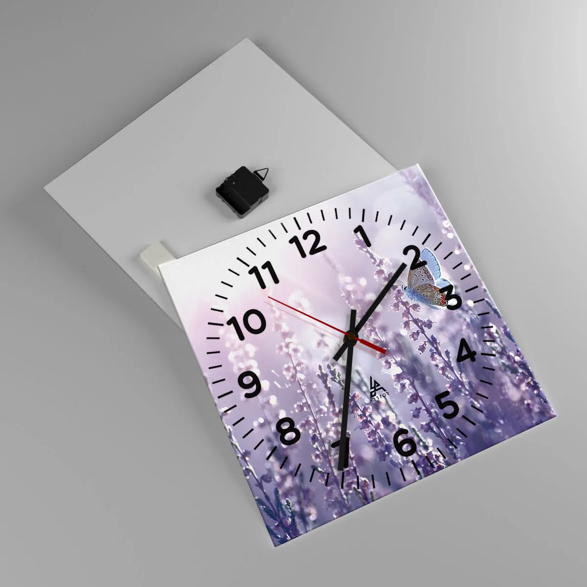 Ceas de perete - Ceas pe sticlă - Sărut de fluture - 40x40 cm