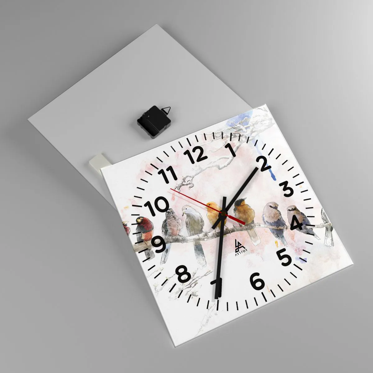 Relógio de parede - Relógio em vidro - Reunião alada - 40x40 cm