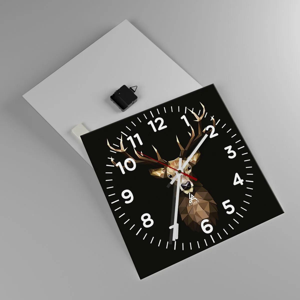 Ceas de perete - Ceas pe sticlă - Cerb cubist - 40x40 cm