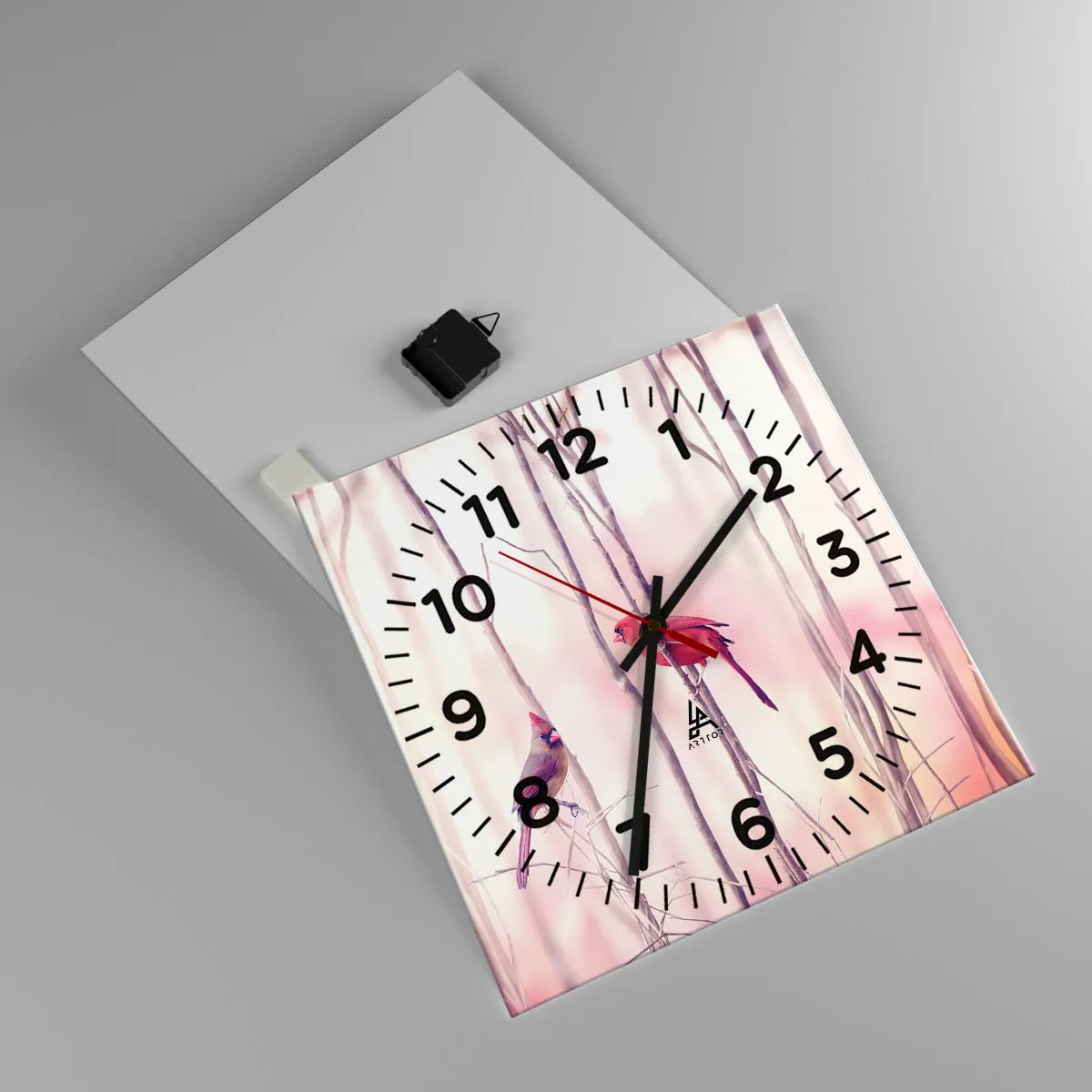Ceas de perete - Ceas pe sticlă - O poveste din Pădurea Roz - 40x40 cm
