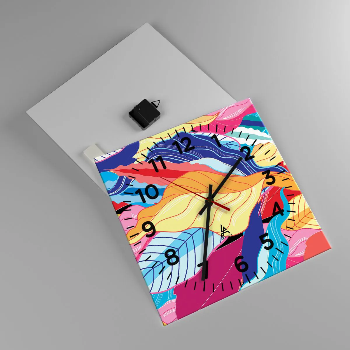 Väggklocka - Klocka på glas - Färgglad röra - 40x40 cm