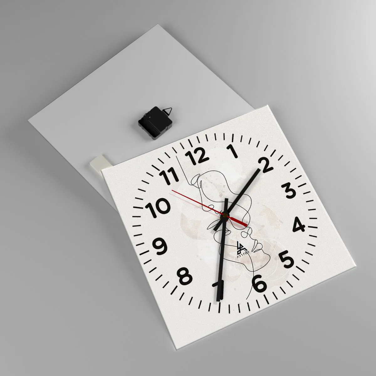 Ceas de perete - Ceas pe sticlă - Încurcați într-o îmbrățișare - 40x40 cm