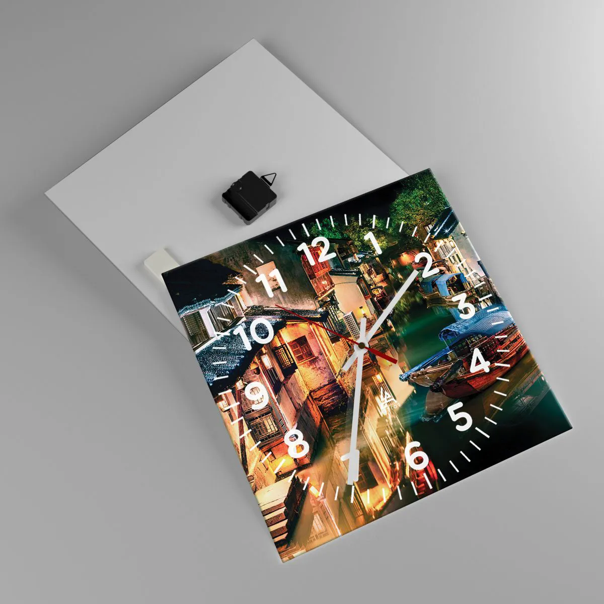 Wanduhr - Glasuhr - Ein Abend auf einer chinesischen Straße - 40x40 cm