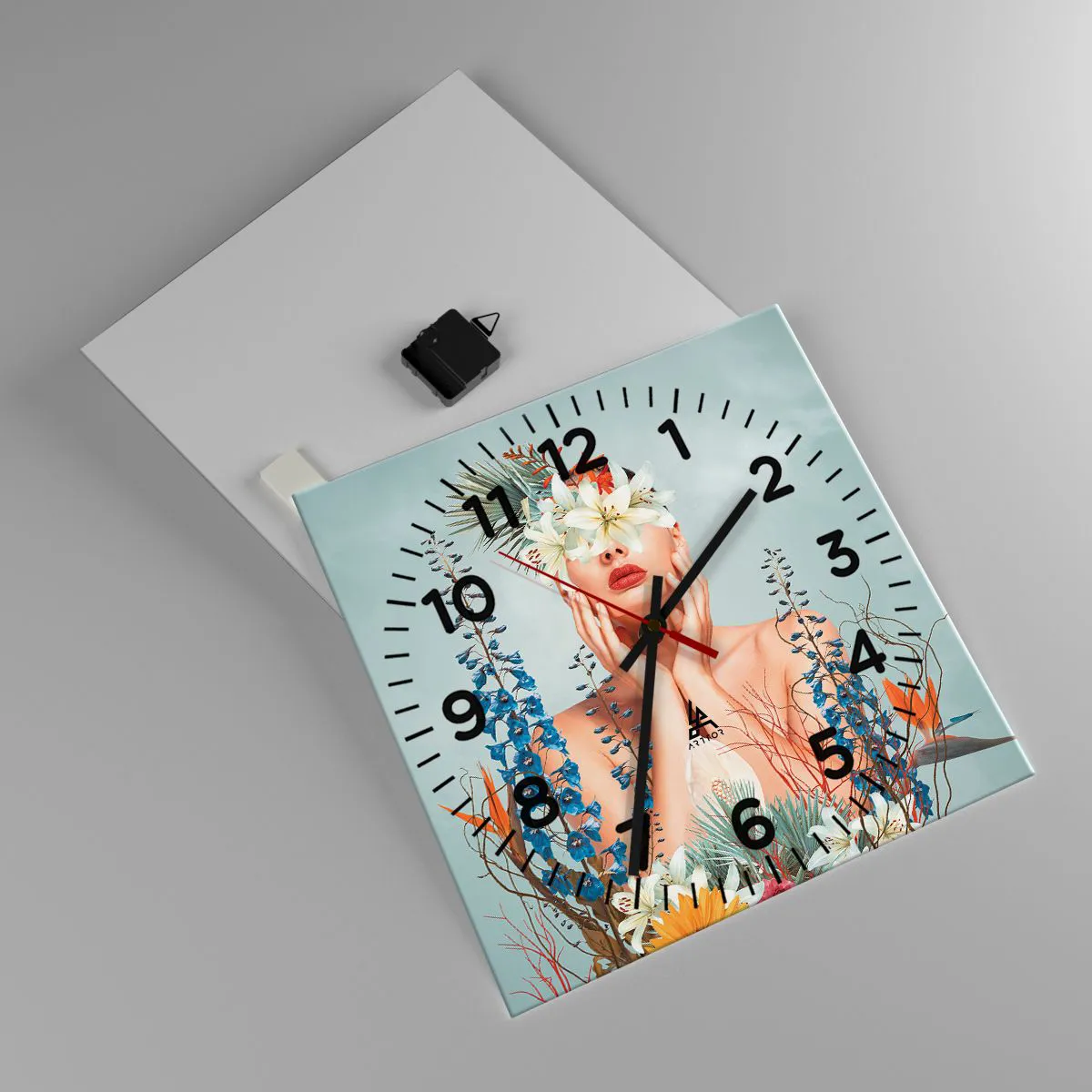 Ceas de perete - Ceas pe sticlă - Femeia floare - 40x40 cm