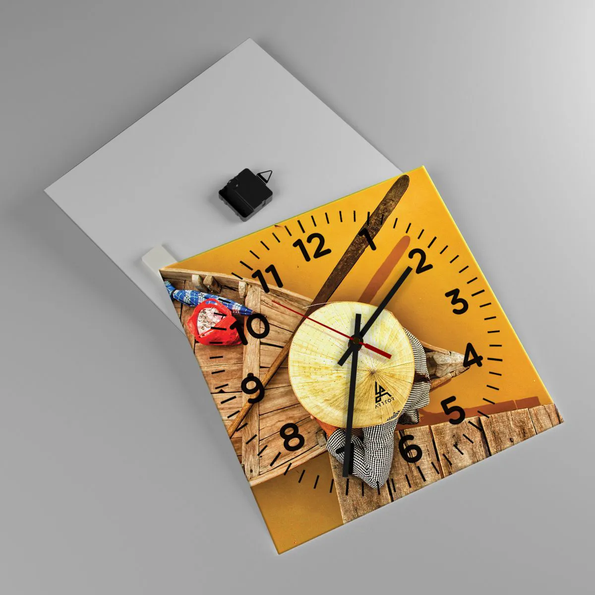 Ceas de perete - Ceas pe sticlă - Viața pe râul galben - 40x40 cm