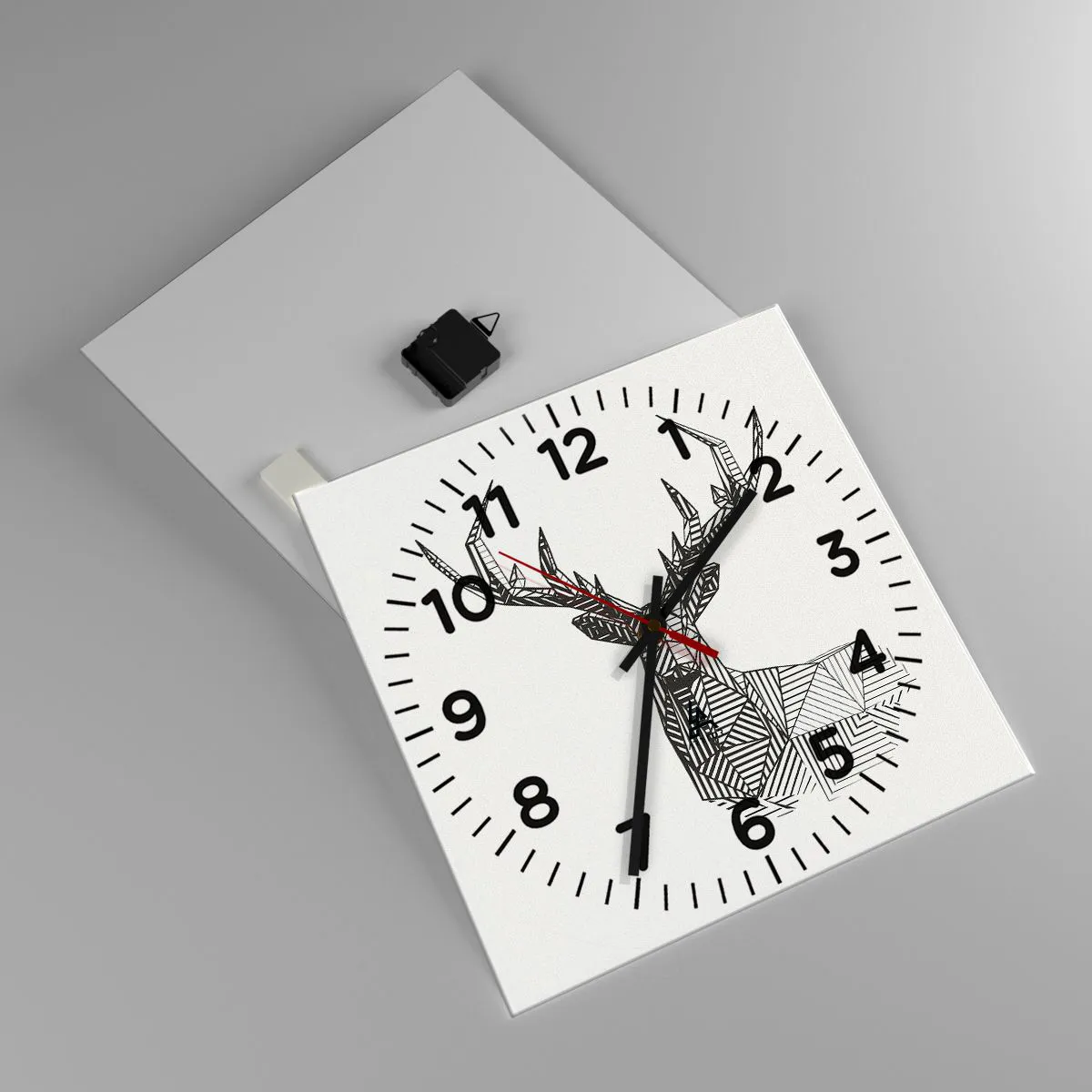 Ceas de perete - Ceas pe sticlă - Cerb în stil cubist - 40x40 cm