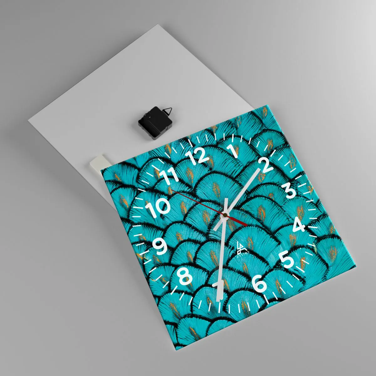 Wanduhr - Glasuhr - Große Federgala - 40x40 cm