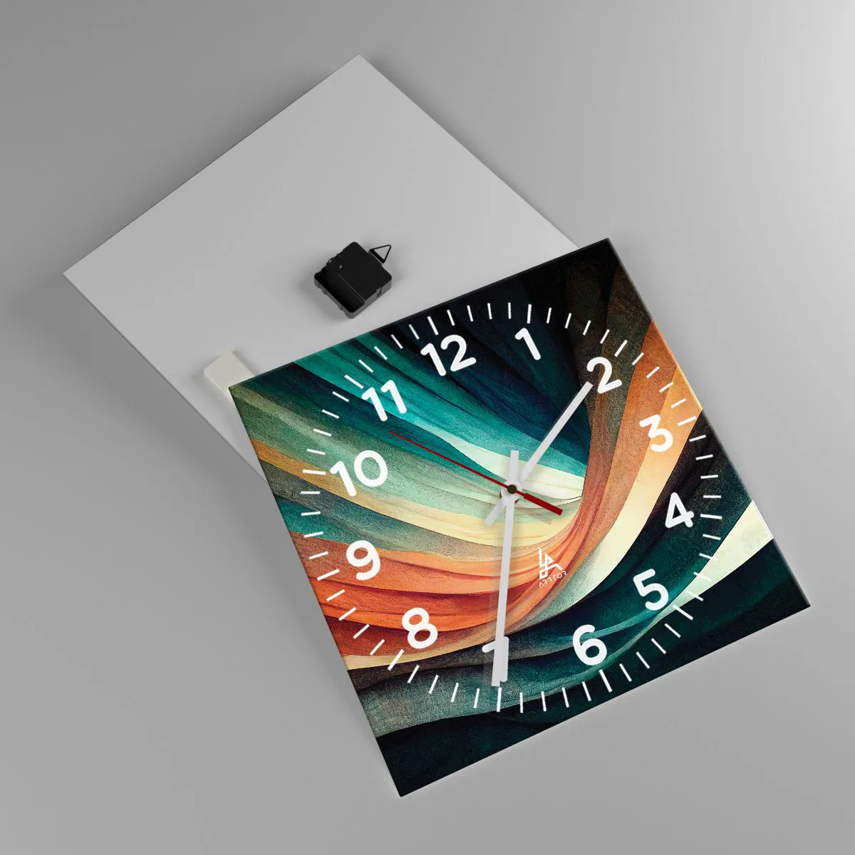 Relógio de parede - Relógio em vidro - Tecido de cores - 40x40 cm