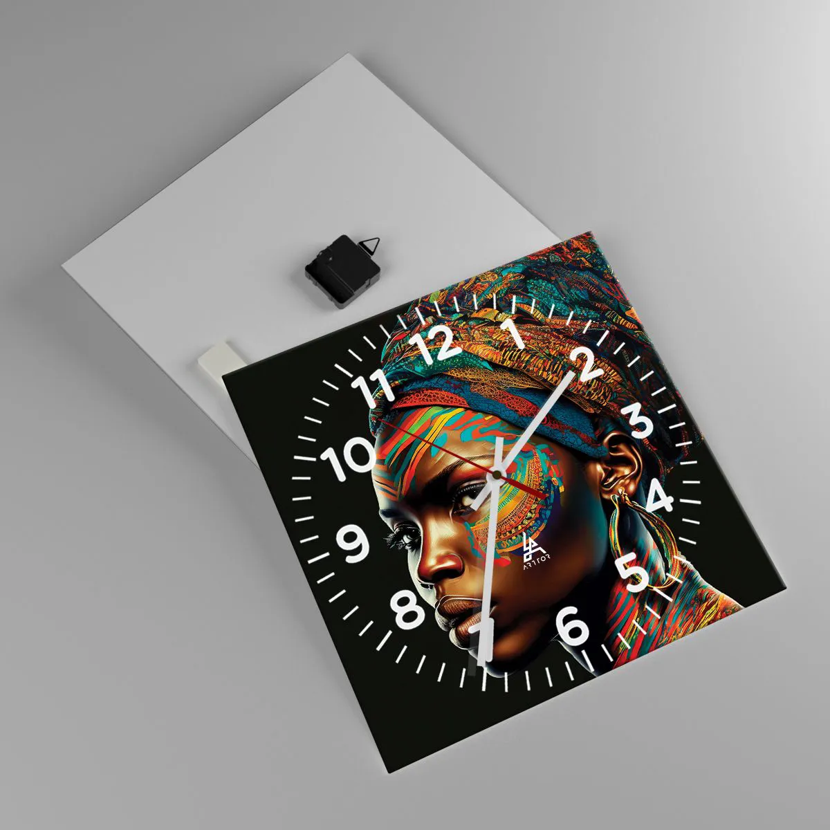 Ceas de perete - Ceas pe sticlă - Regina africană - 40x40 cm