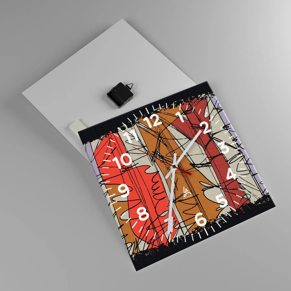 Vægur, Uret - Spontan komposition - 40x40 cm