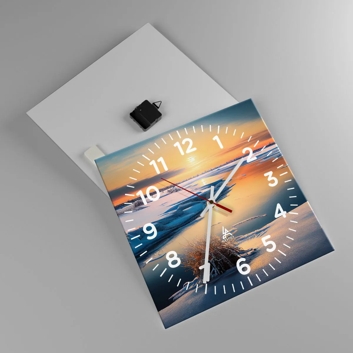 Wanduhr - Glasuhr - Wintersonnenuntergang - 40x40 cm