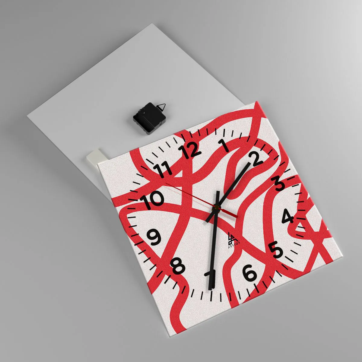 Wanduhr - Glasuhr - Rot auf Weiß - 40x40 cm