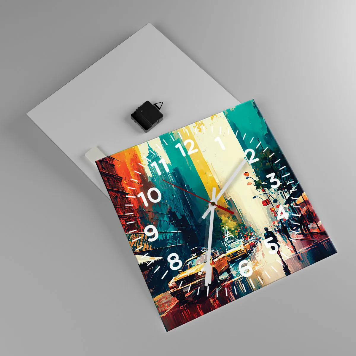 Wall clock - Clock on glass - New York - Even Rain Is Colourful - 40x40 cm