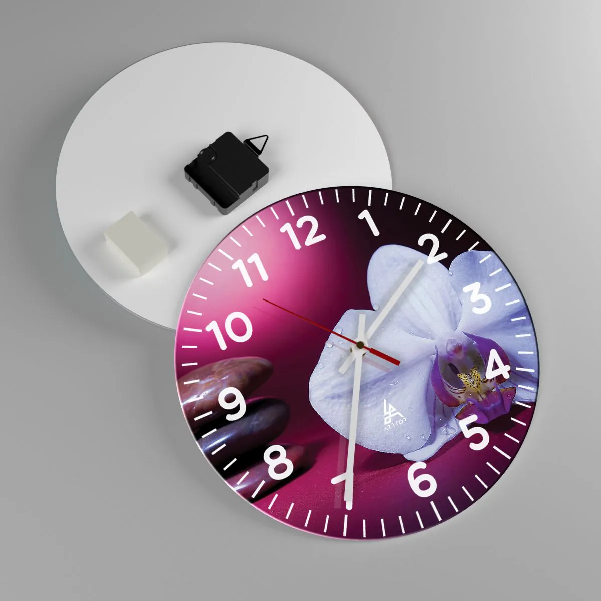 Ceas de perete - Ceas pe sticlă - Un studiu al prospețimii în mov - 30x30 cm