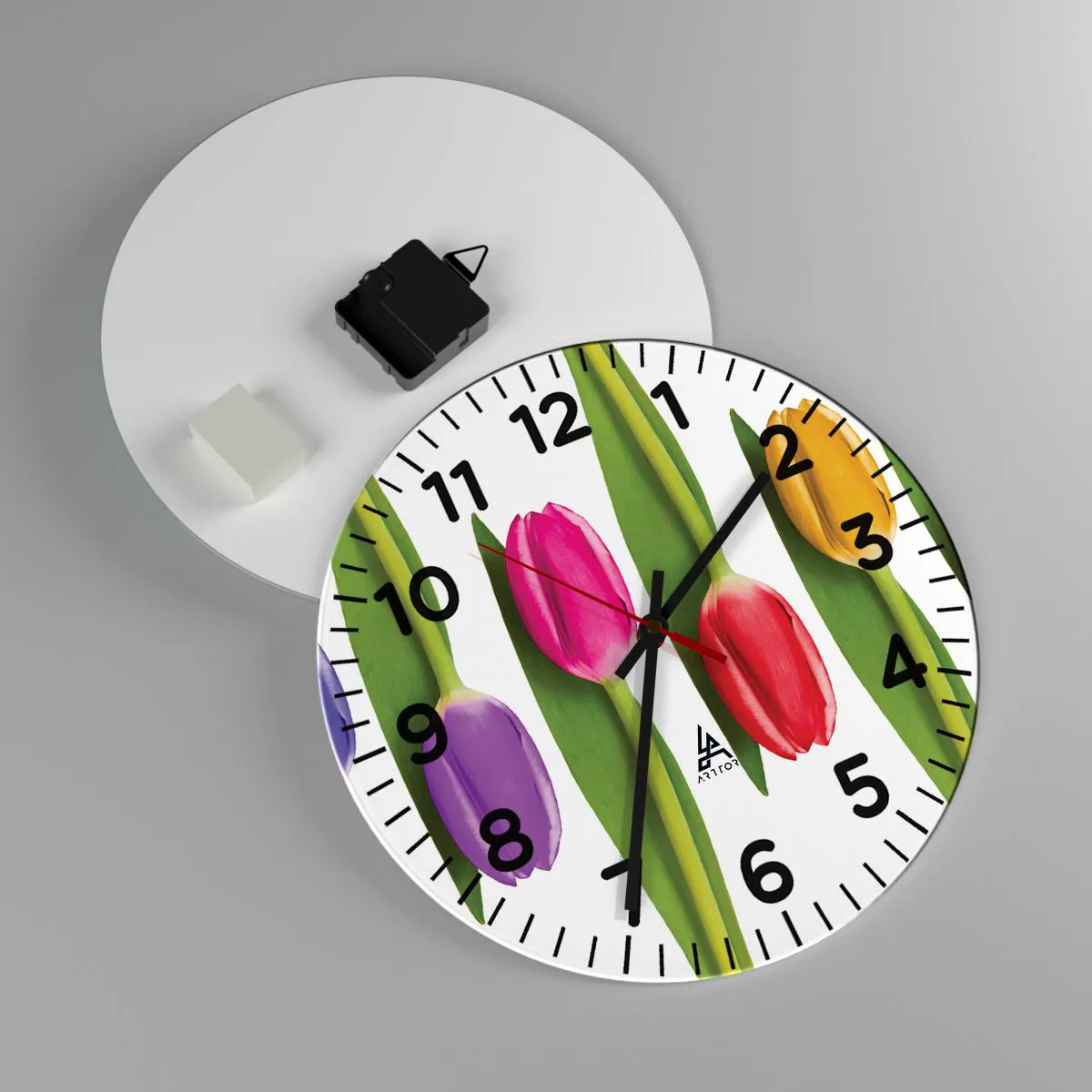 Ceas de perete - Ceas pe sticlă - Compoziție curcubeu - 30x30 cm